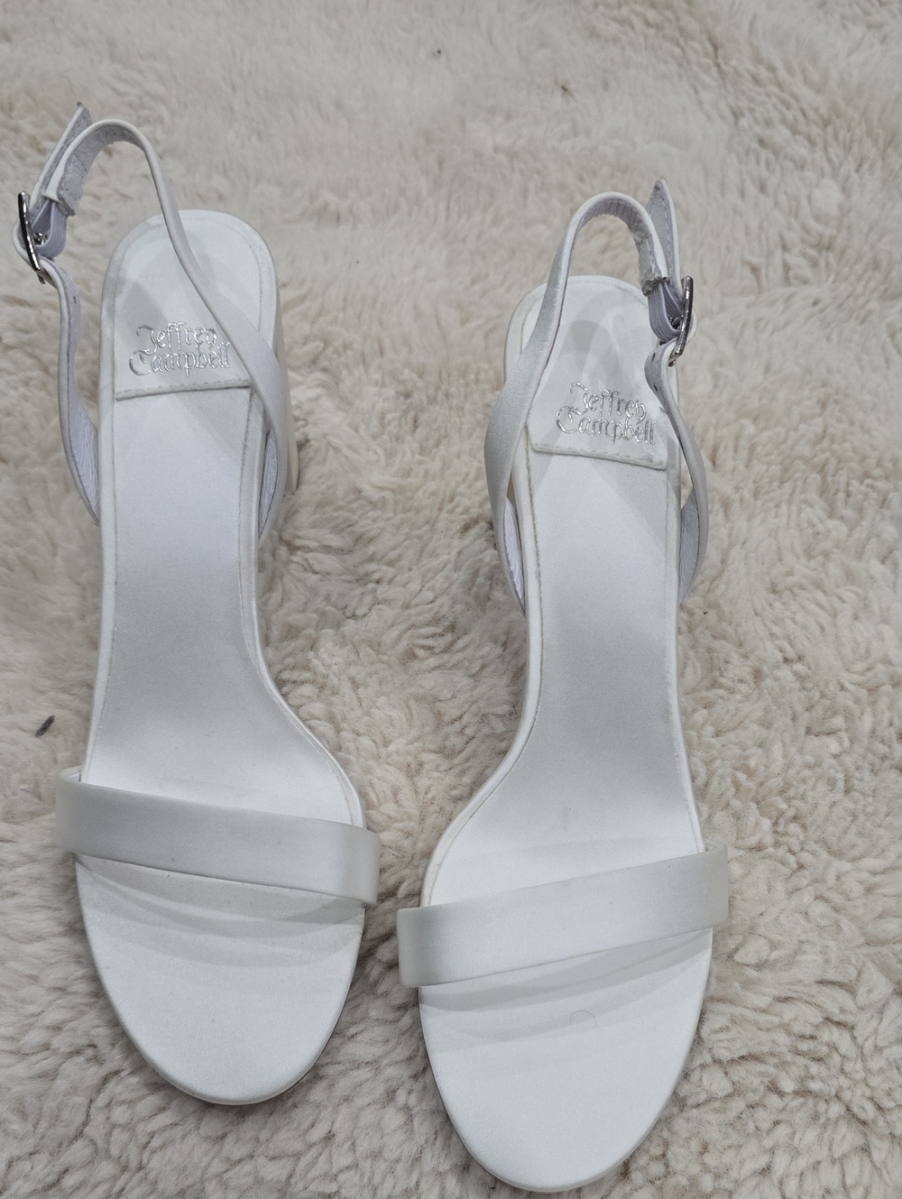 Jeffrey Campbell White Satin Slingback Heels
